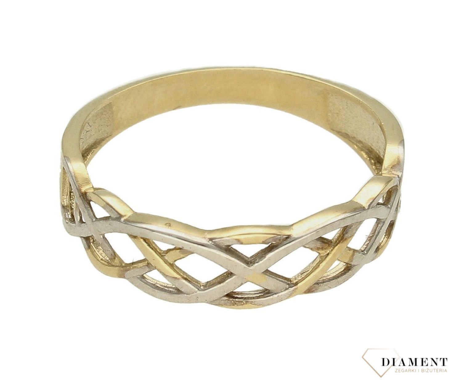 Złoty pierścionek damski przeplatany z białym złotem 375 rozmiar 21 375 PI 4356 375. Pierścionki złote na prezent. Pomysł na pre.jpg